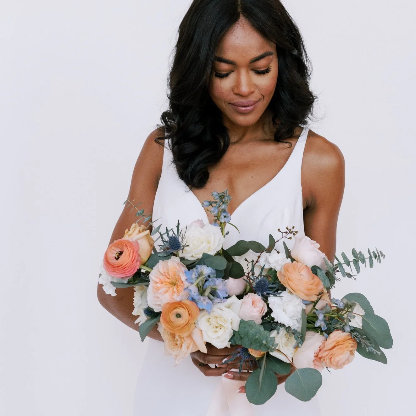 Peach and Blue Full DIY Bridal and 4-5 Bridesmaid Bouquets