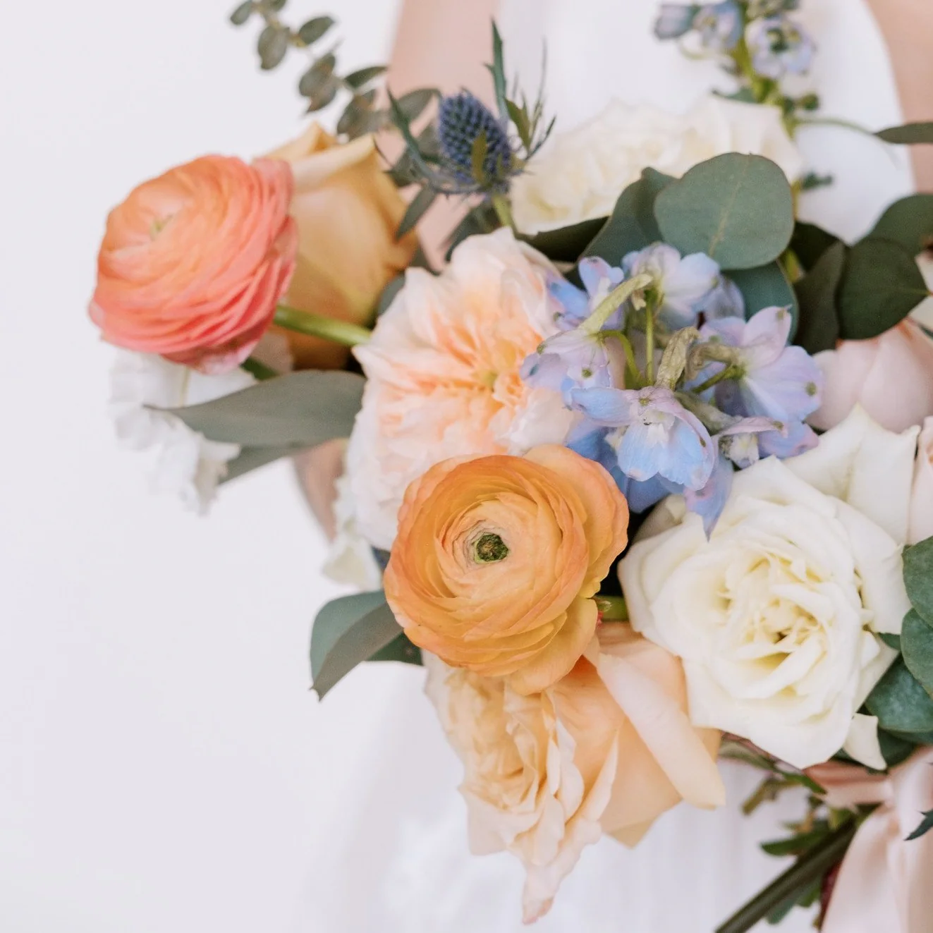 Peach and Blue Full DIY Bridal and 4-5 Bridesmaid Bouquets - Image 3
