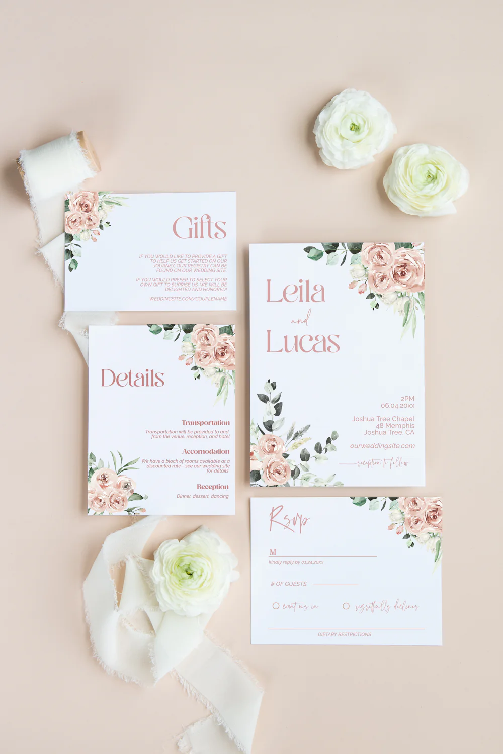 Blush and Cream Invitation Suite Template - 030