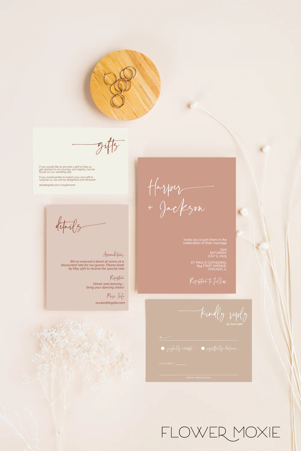Canyon Rose Minimalist Invitation Suite Template - 025