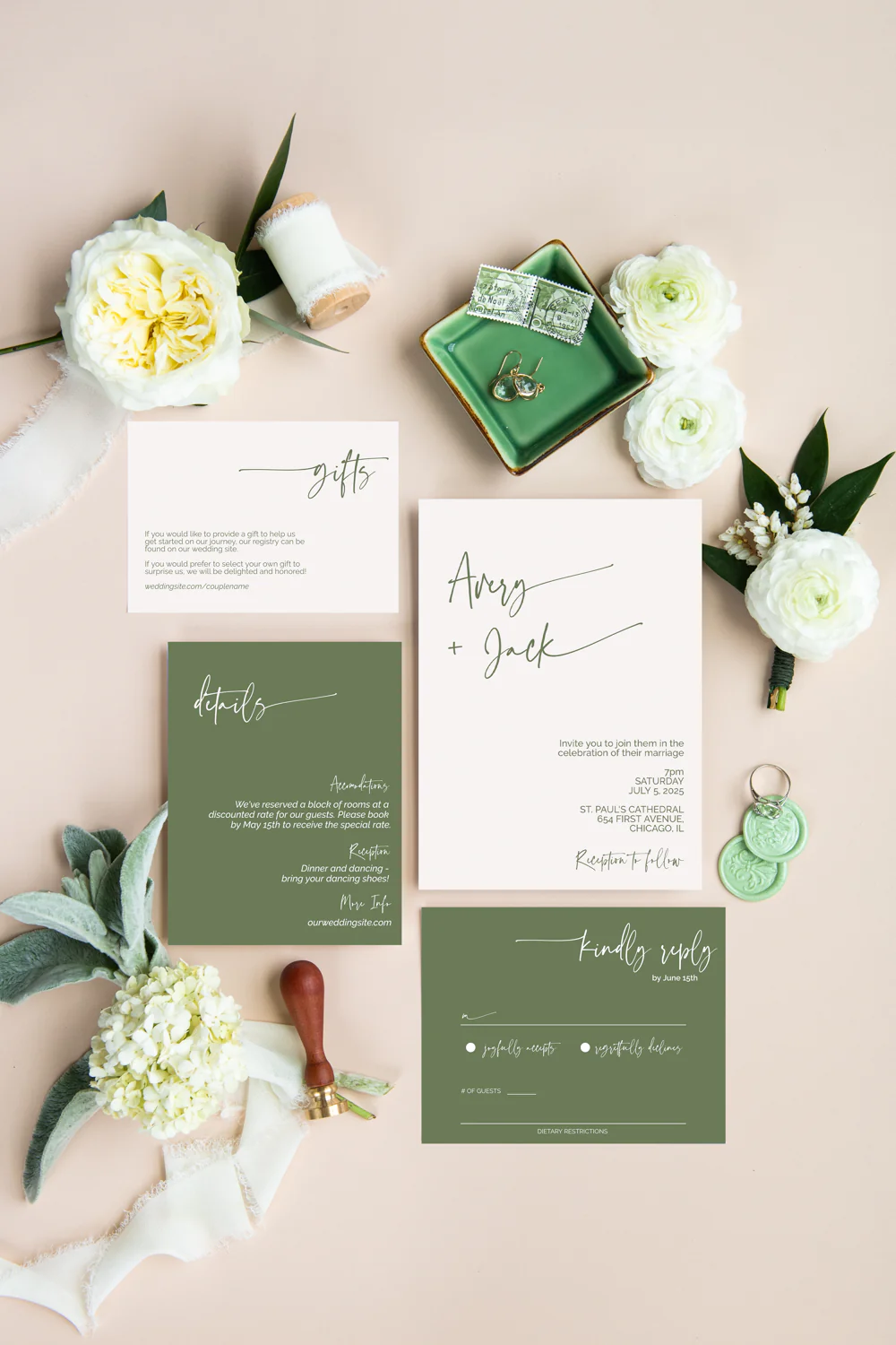 Classic Hydrangea Minimalist Invitation Suite Template - 025