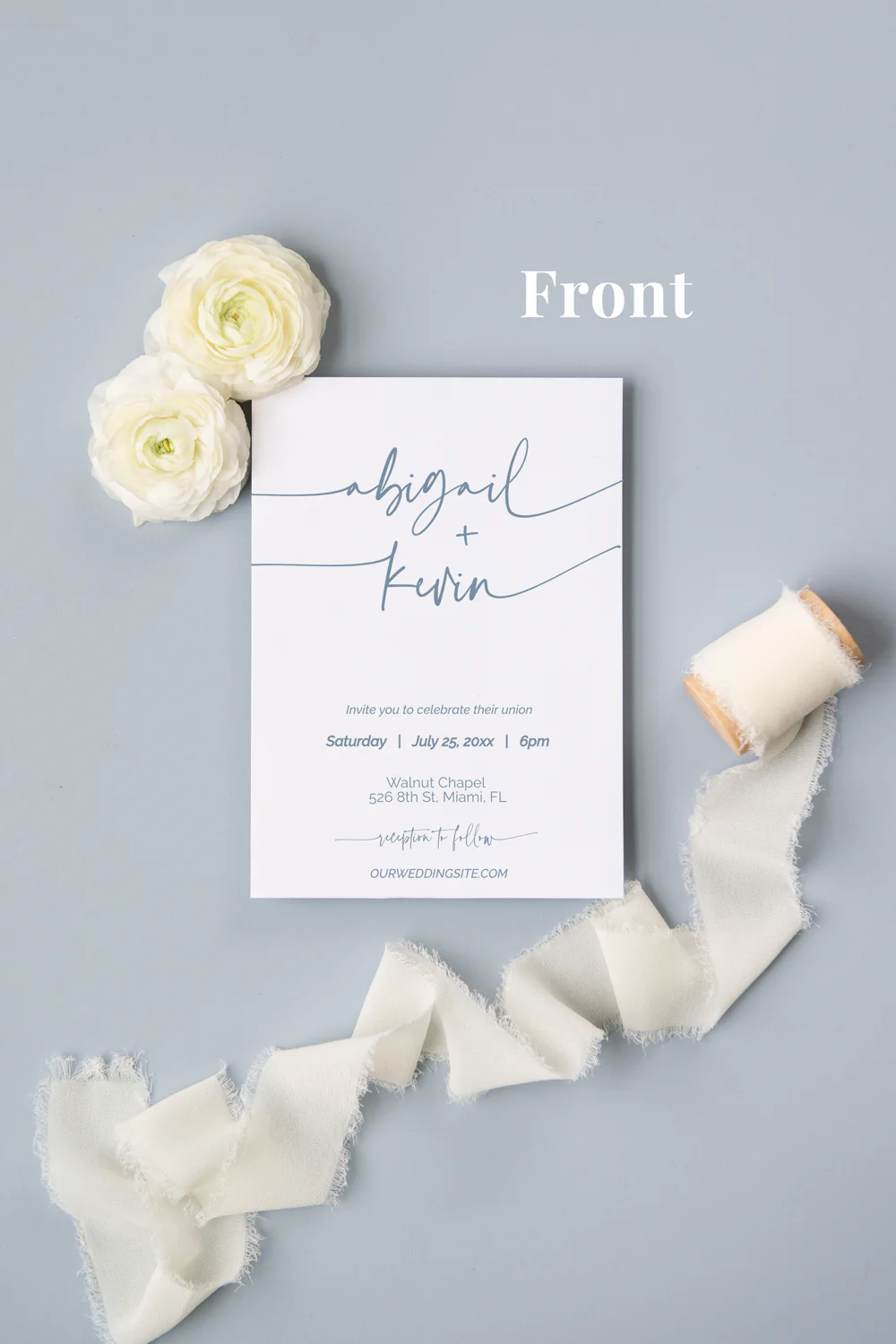 Dusty Blue and Cream Minimalist Invitation Suite Template - 026 - Image 3