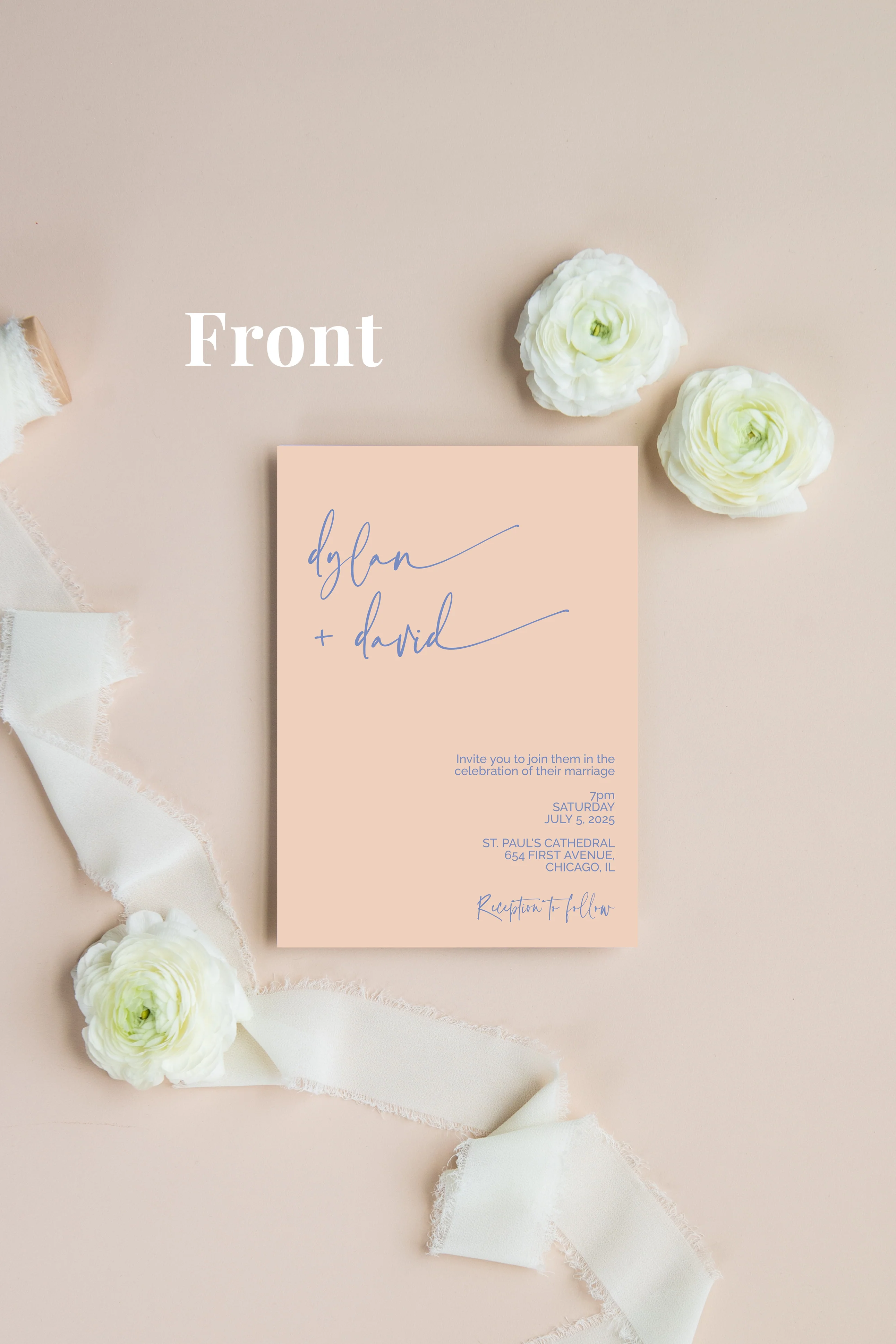 Dusty Blue and Peach Minimalist Invitation Suite Template - 025 - Image 3