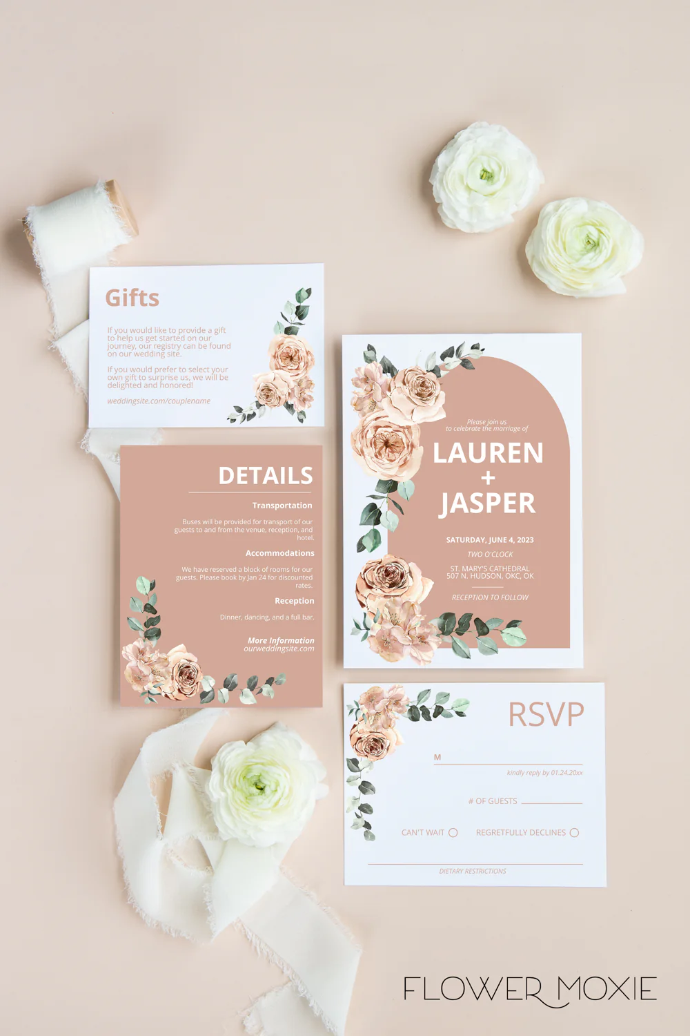 Dusty Blush and Dusty Rose Invitation Suite Template - Arch