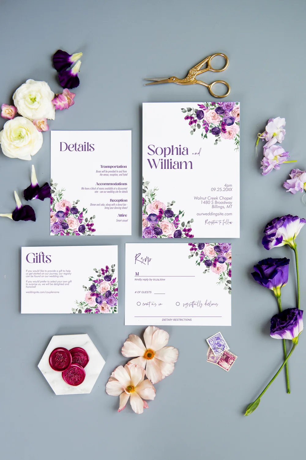Eggplant and Lavender Invitation Suite Template - 030