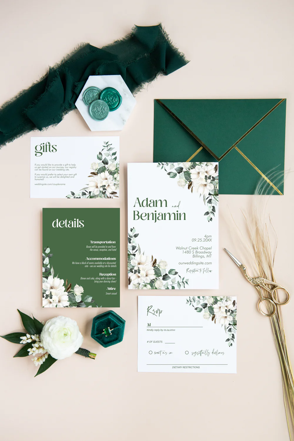 Emerald and Cream Invitation Suite Template - 030 - Image 10