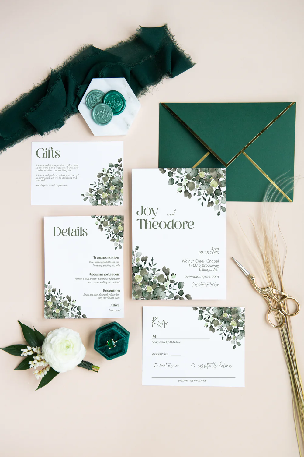 Greenery Only Invitation Suite Template - 030