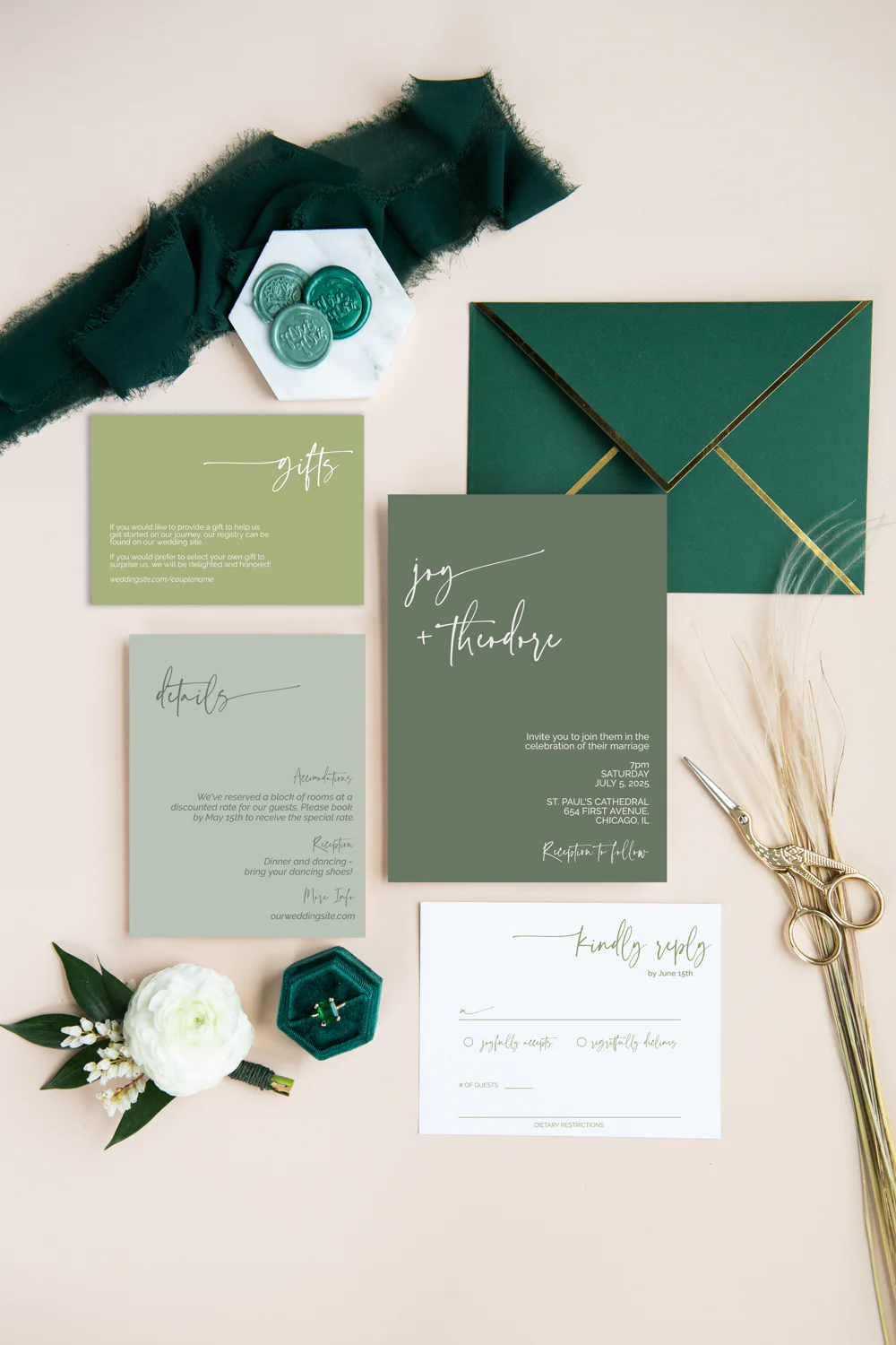 Greenery Only Minimalist Invitation Suite Template - 025