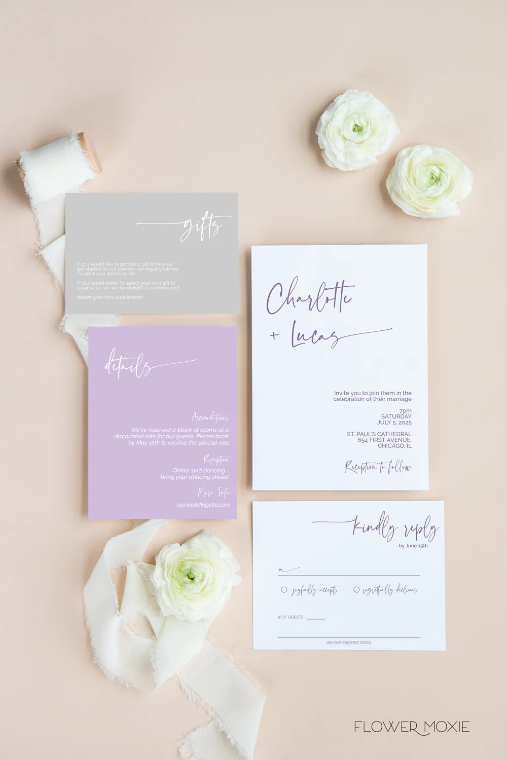 Lavender and Cream Minimalist Invitation Suite Template - 025