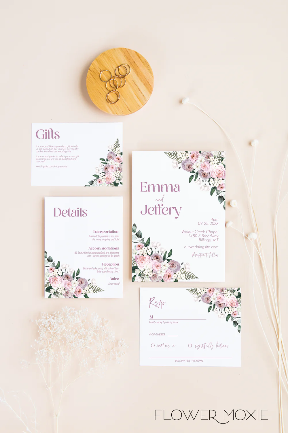 Mauve and Cream Invitation Suite Template - 030