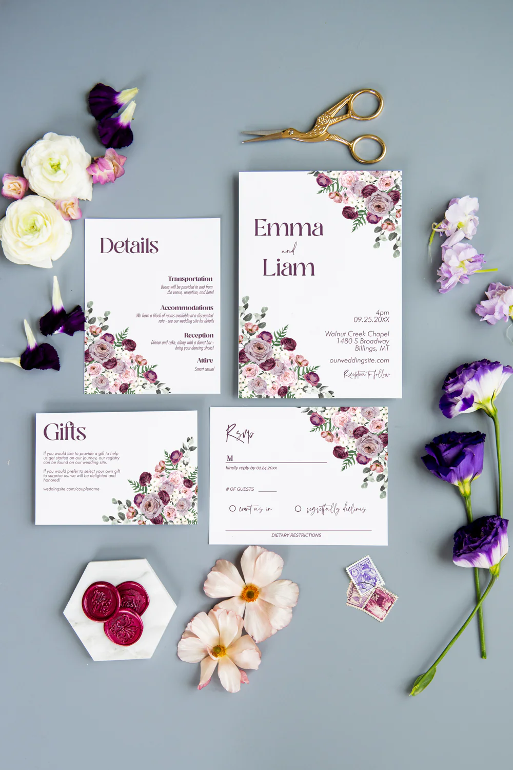 Mauve and Plum Invitation Suite Template - 030