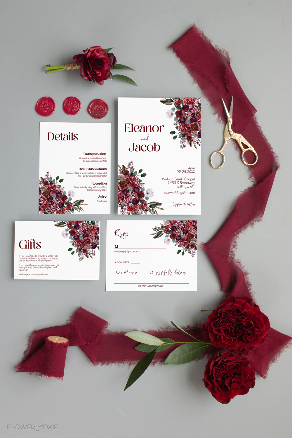 Moody Scarlet Invitation Suite Template - 030