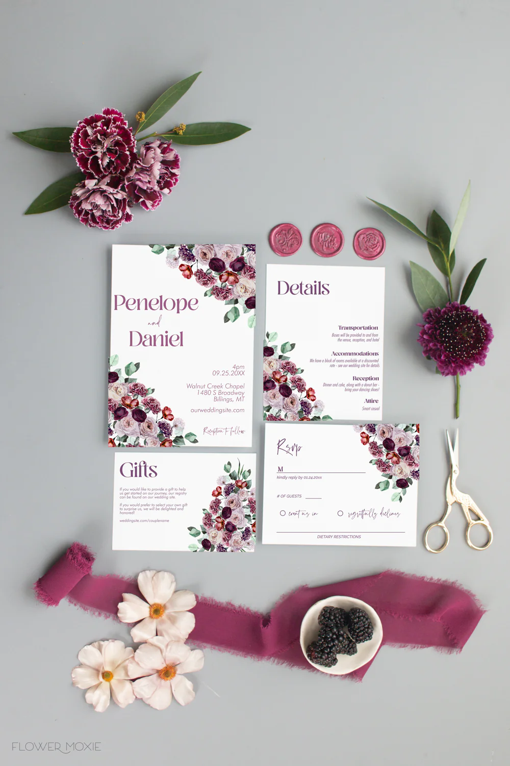 Moody Violet Invitation Suite Template - 030