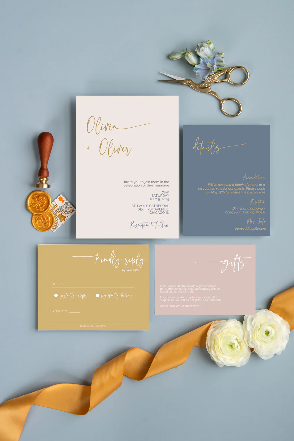 Pacific Gold Minimalist Invitation Suite Template - 025