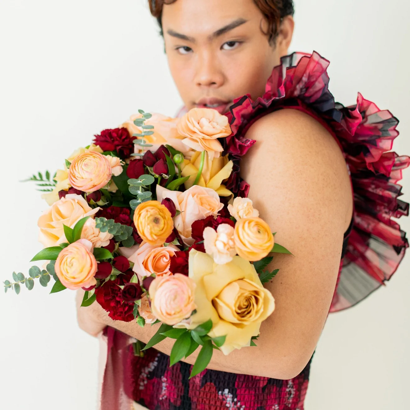 Peach and Burgundy Full DIY -Bridal and 4-5 Bridesmaid Bouquets - Image 2