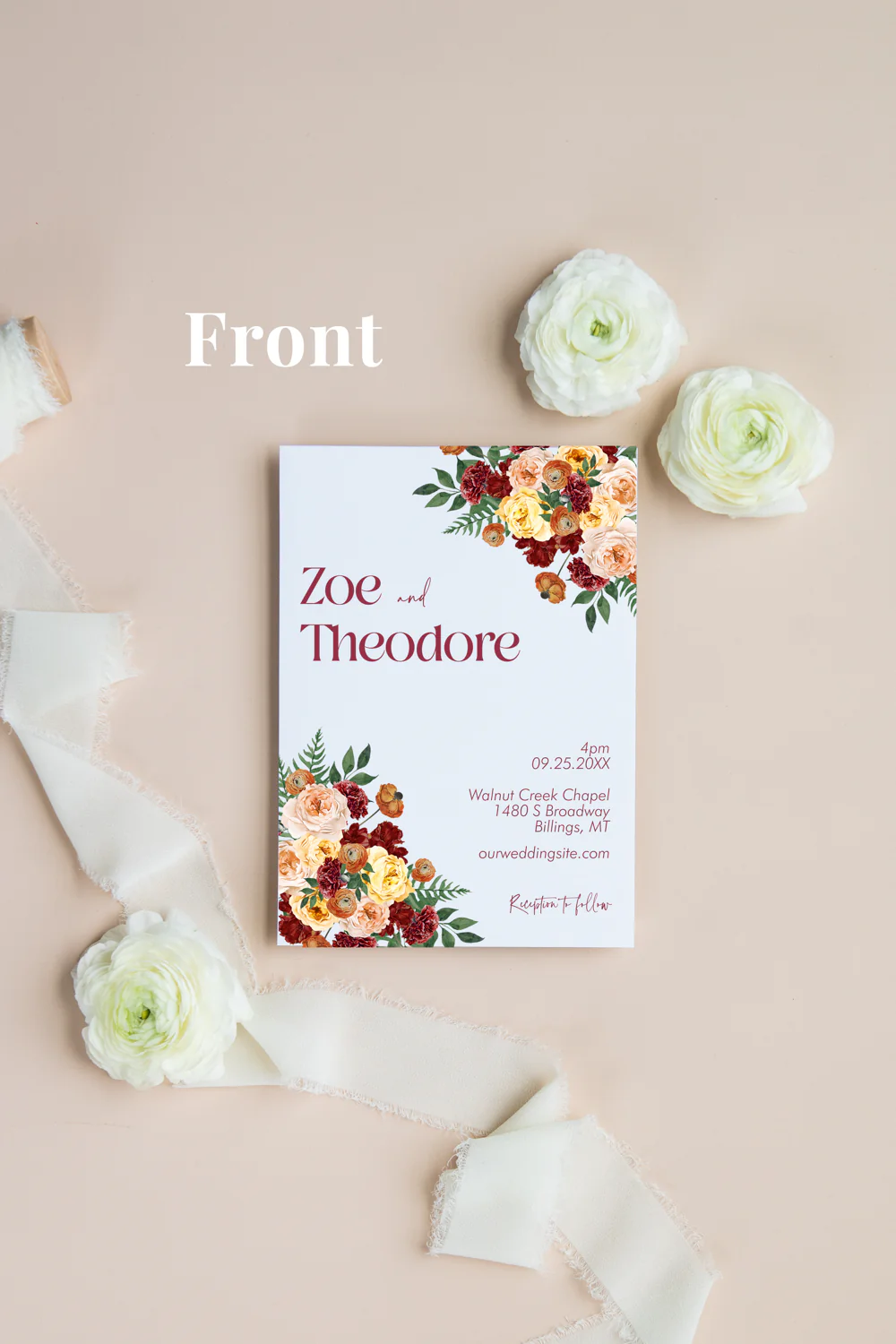 Peach and Burgundy Invitation Suite Template - 030 - Image 3