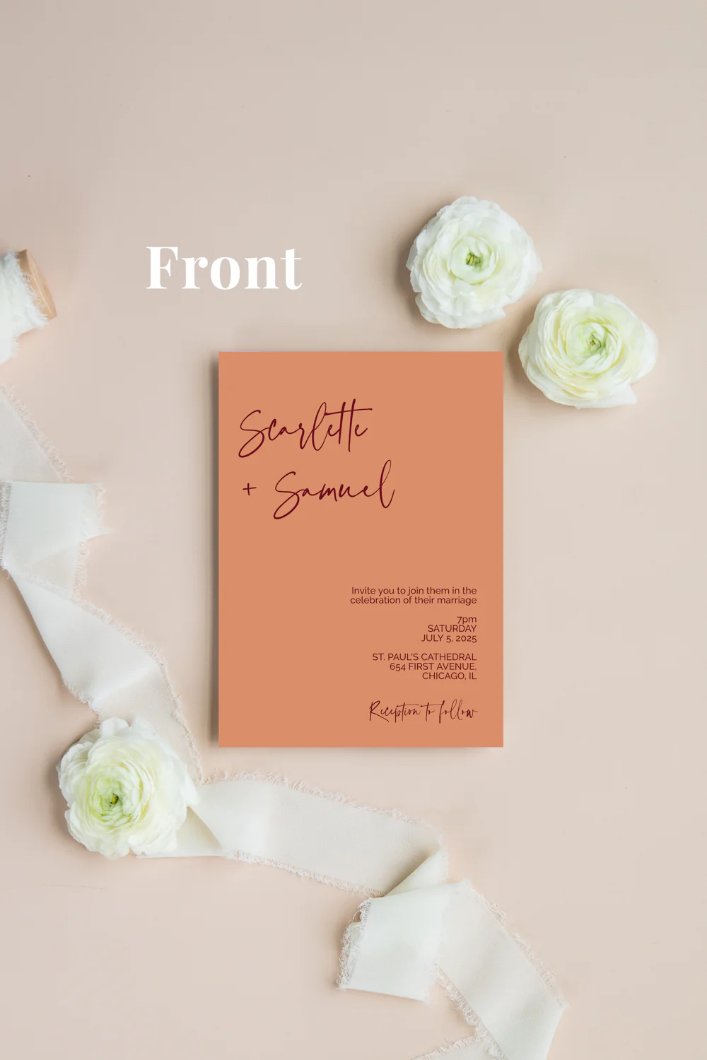 Peach and Burgundy Minimalist Invitation Suite Template - 025 - Image 3