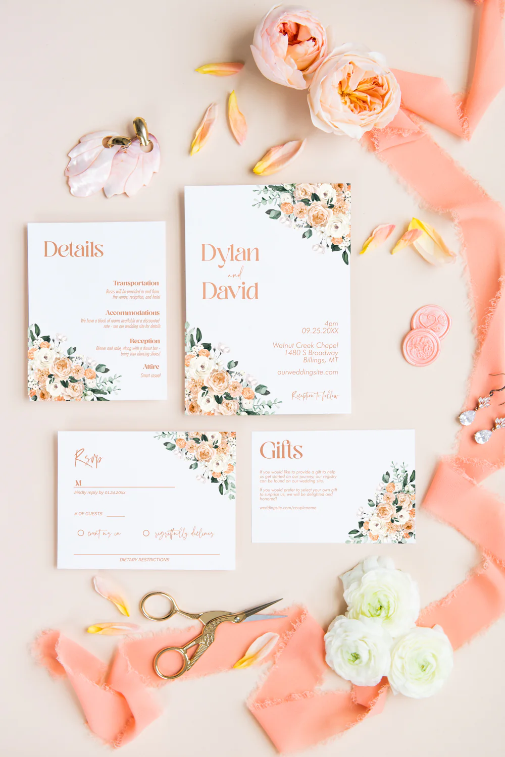 Peaches and Cream Invitation Suite Template - 030