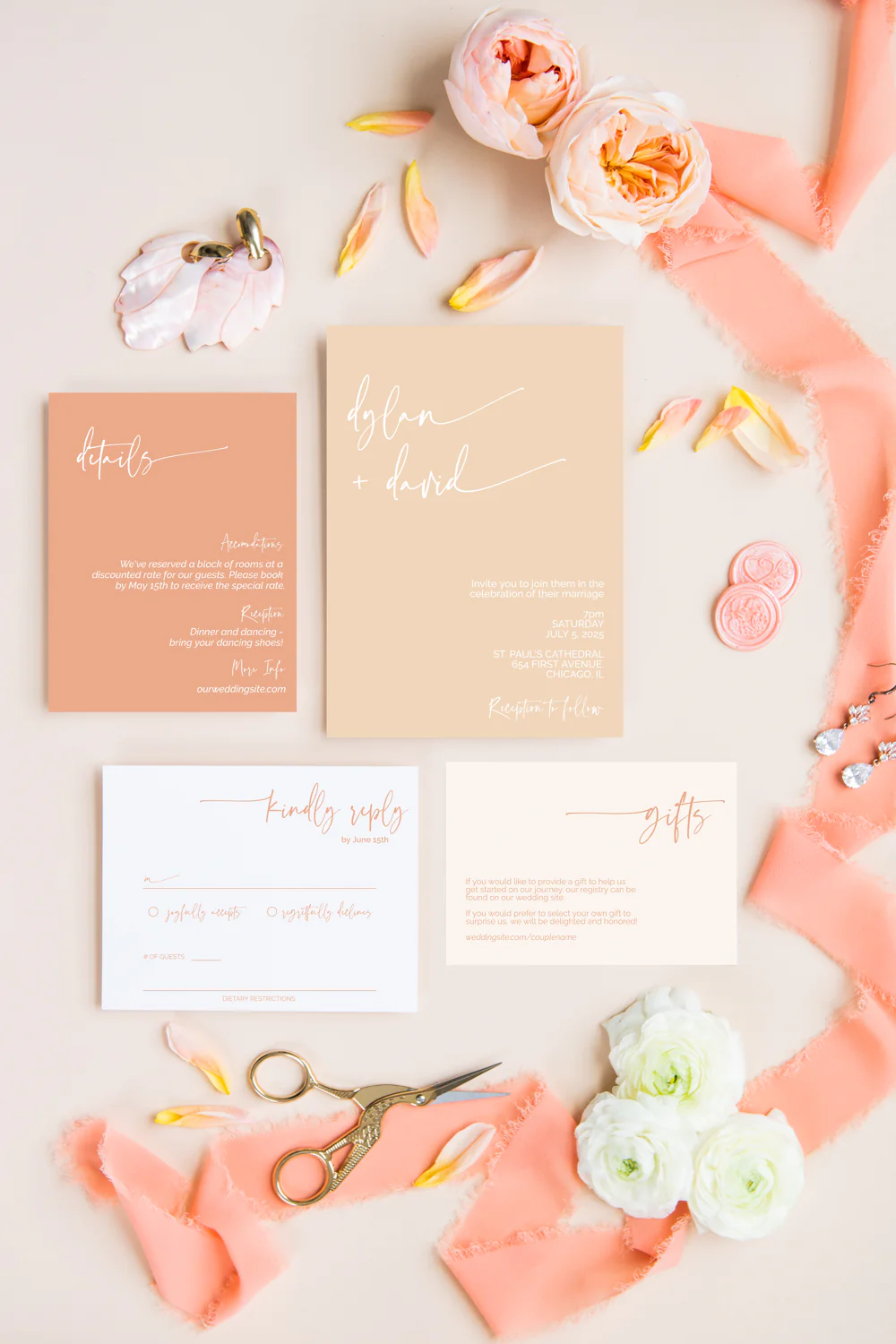 Peaches and Cream Minimalist Invitation Suite Template - 025