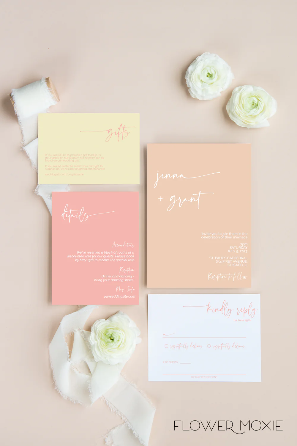 Pink Lemonade MInimalist Invitation Suite Template - 025