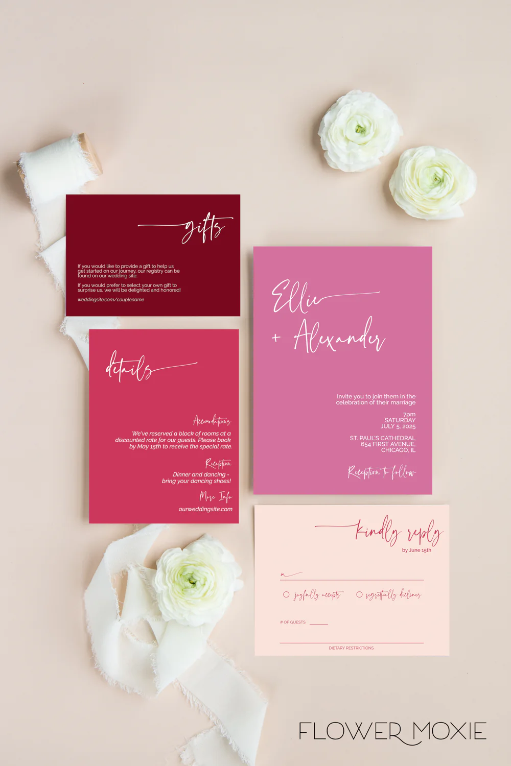 Pinks and Berries Minimalist Invitation Suite Template - 025