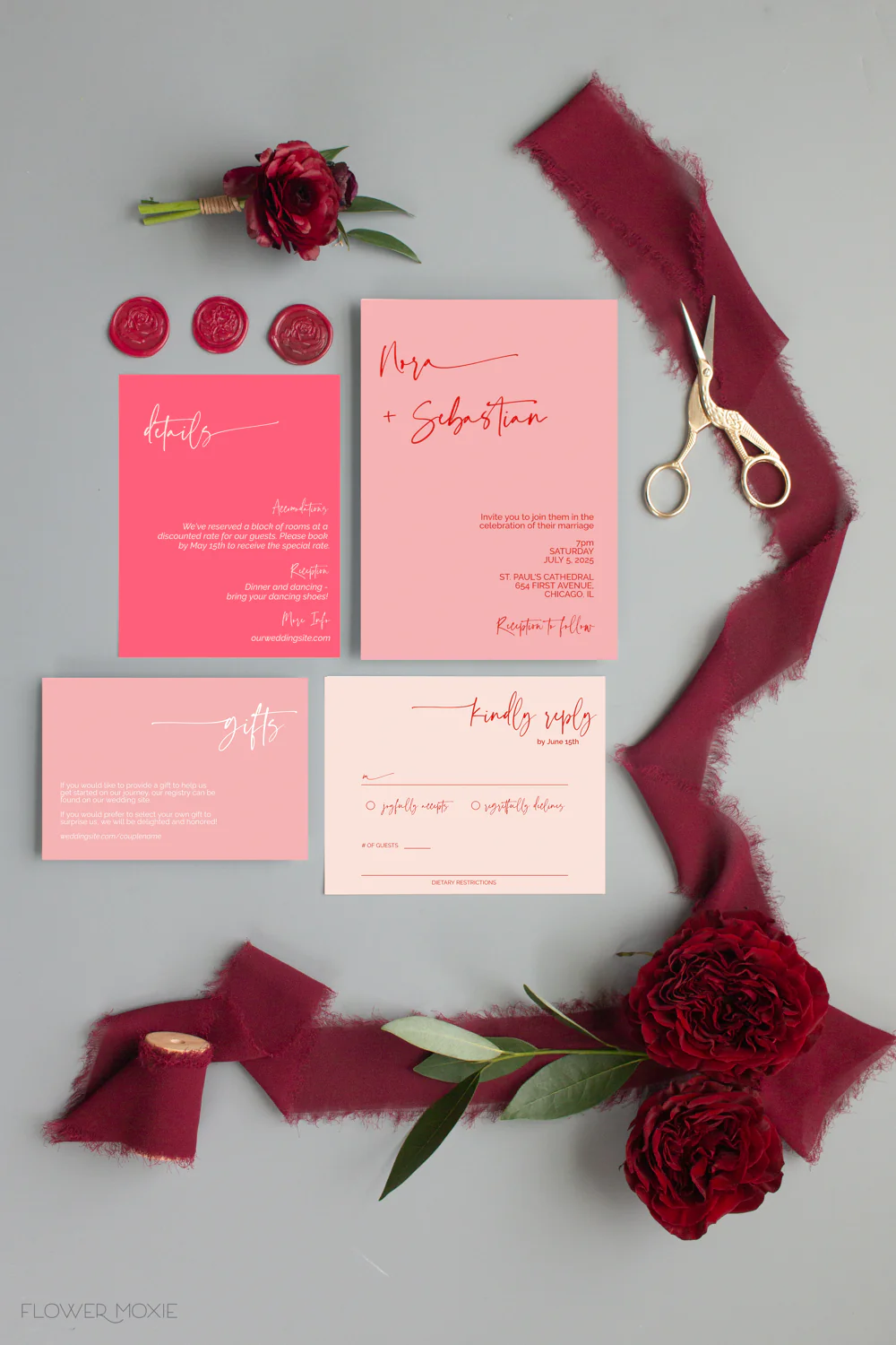 Red Currant Minimalist Invitation Suite Template - 025