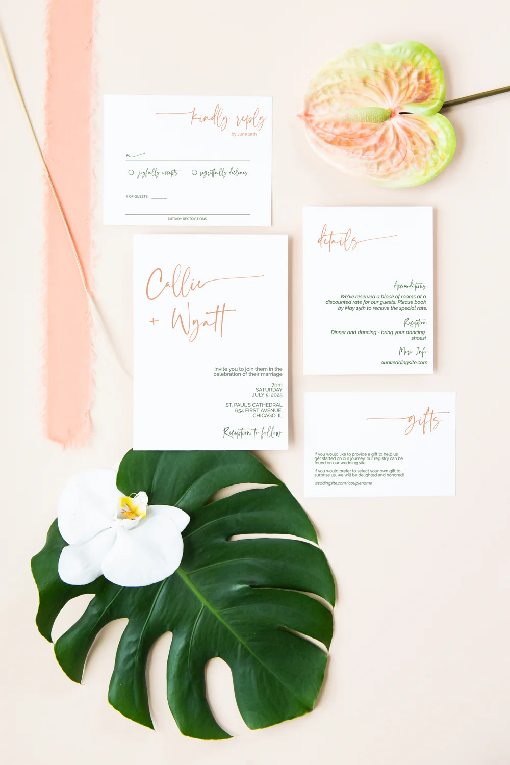 Tropical Nouveau Minimalist Invitation Suite Template - 025
