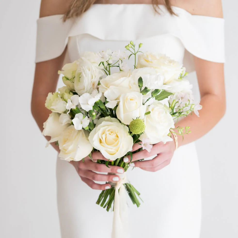 White Linen Bridal Bouquet
