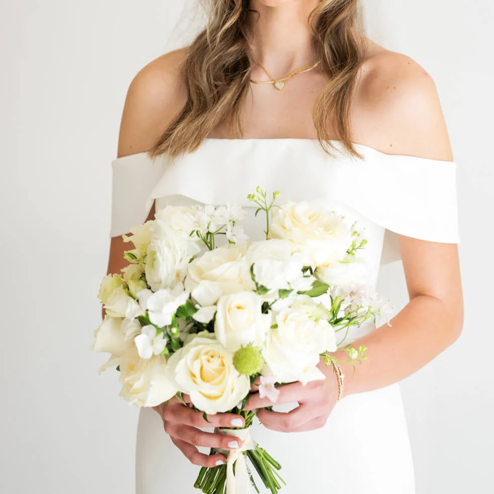 White Linen Bridal Bouquet - Image 2
