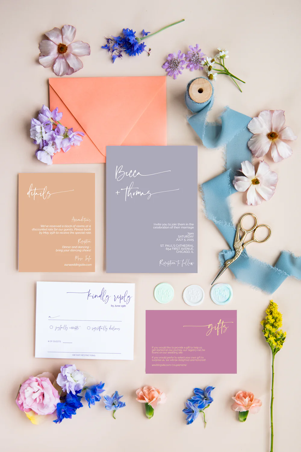 Wildflower Minimalist Invitation Suite Template - 025